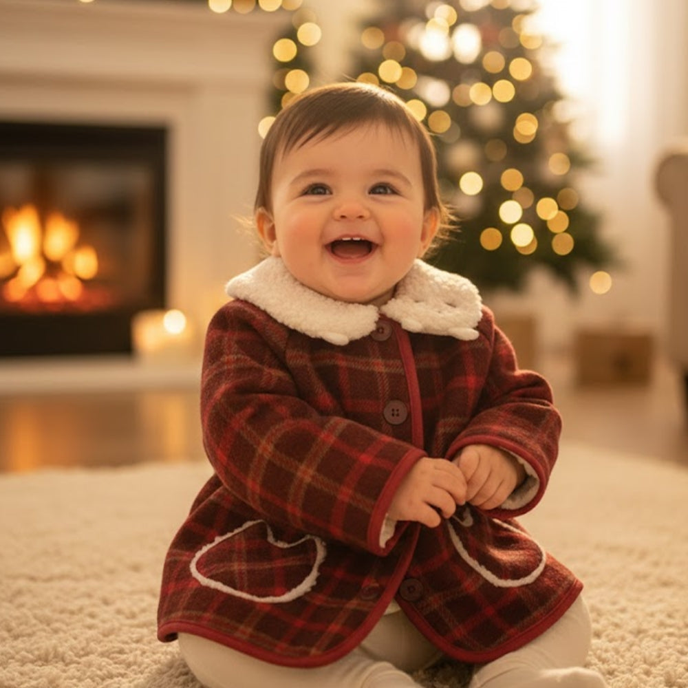 Cozy Red Plaid Baby Coat - Beekee