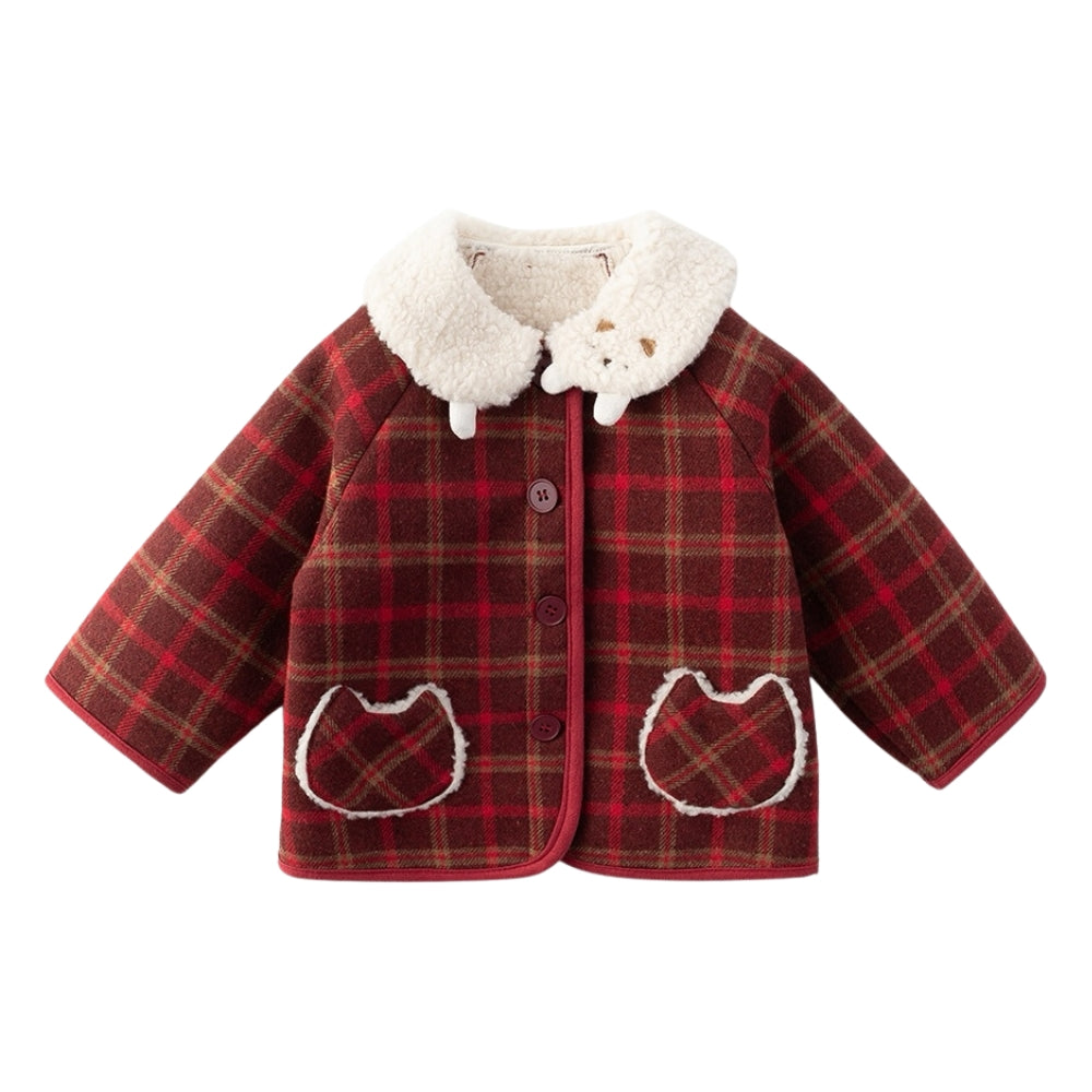 Cozy Red Plaid Baby Coat - Beekee