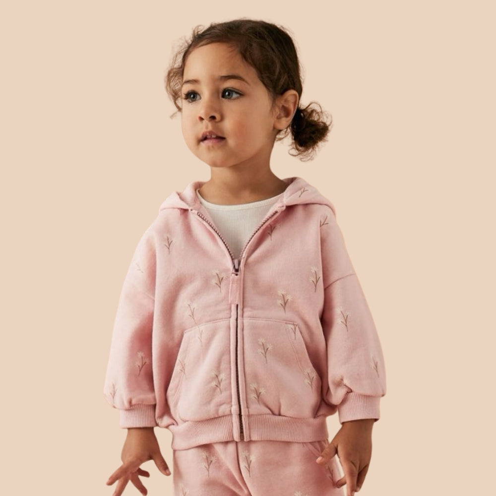 Cute Floral Bear Ear Zip Hoodie - Beekee