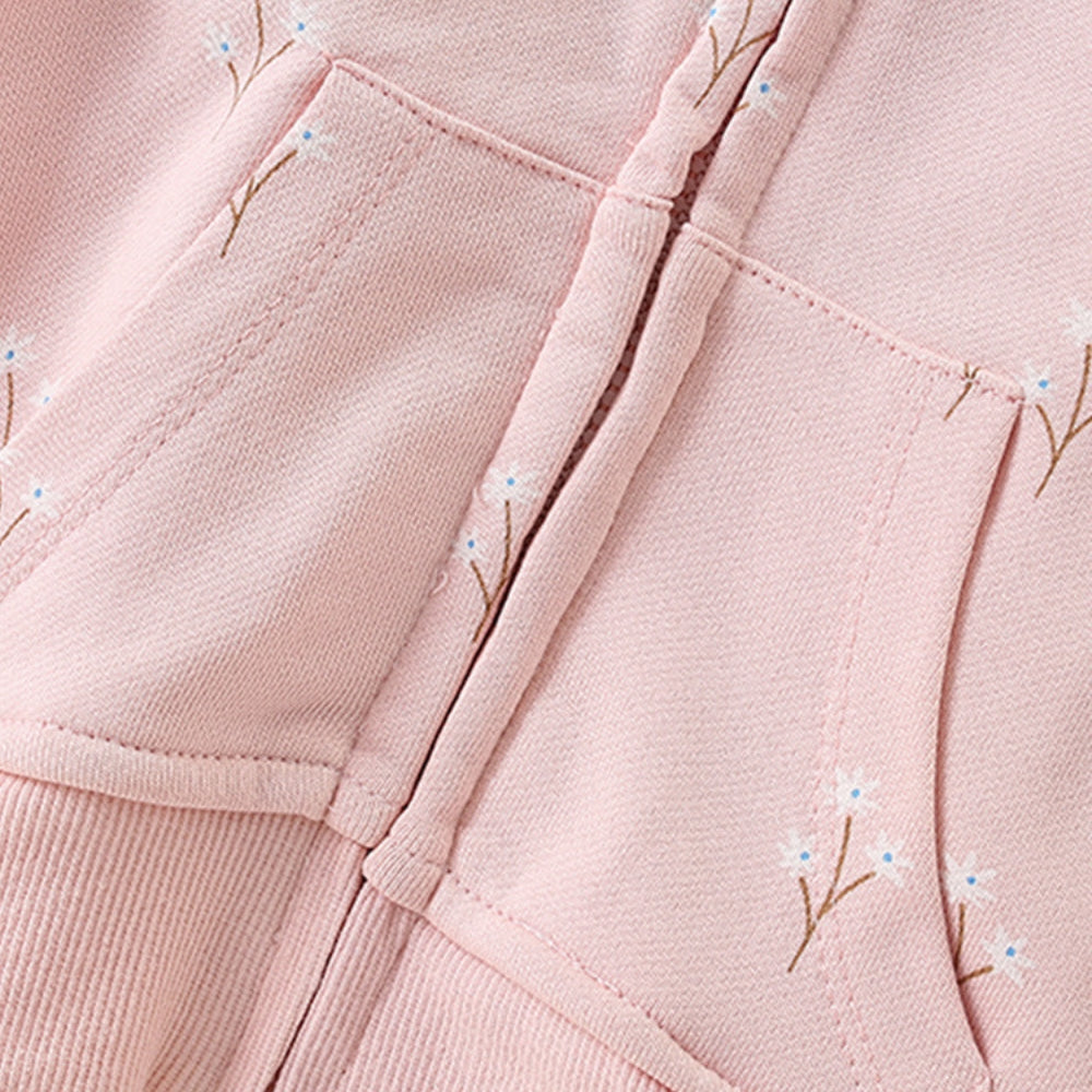 Cute Floral Bear Ear Zip Hoodie - Beekee