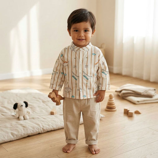 Cute Playful Print Button Up Shirt for Toddlers - Beekee