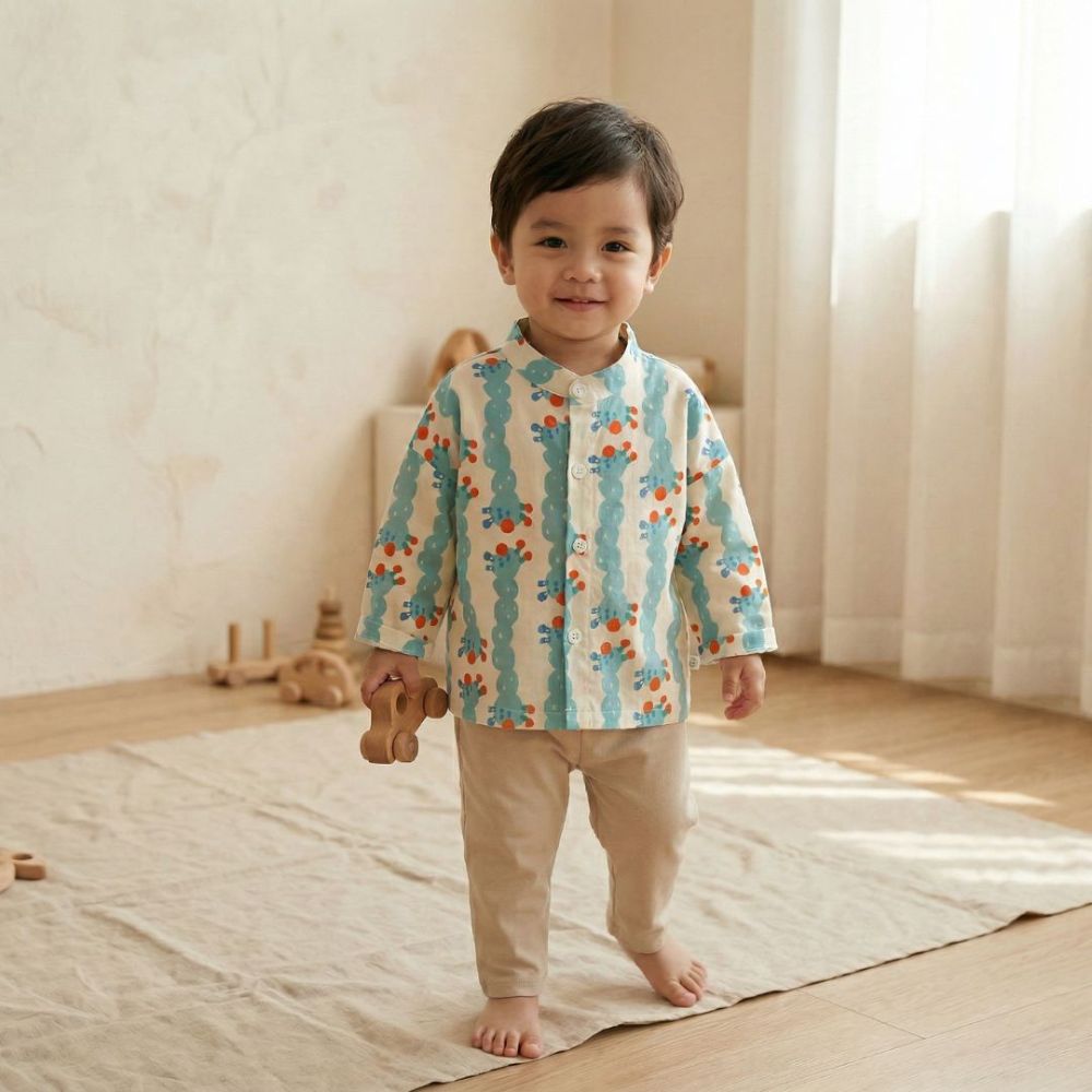 Cute Playful Print Button Up Shirt for Toddlers - Beekee