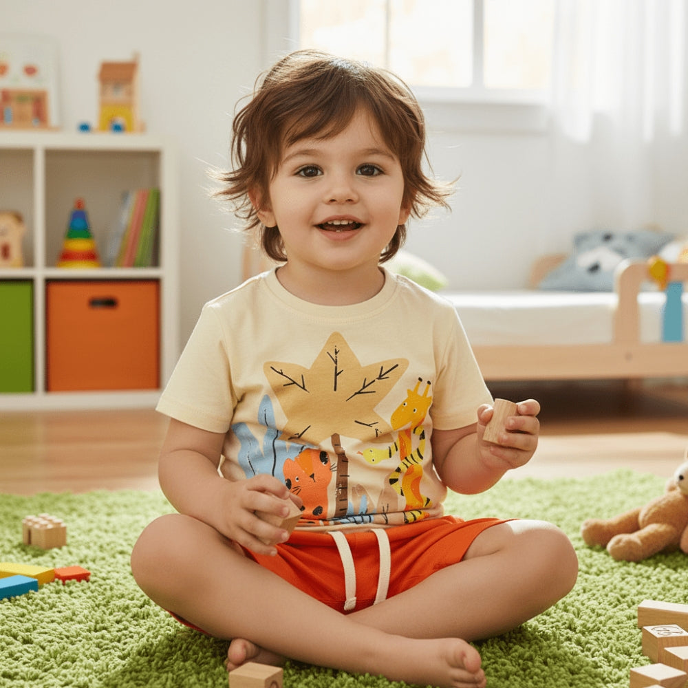 Cute Safari Friends T-Shirt and Shorts Set - Beekee