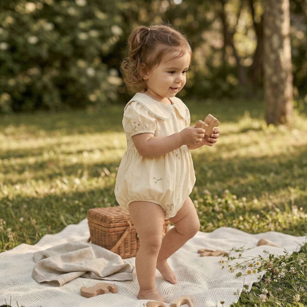 Daisy Embroidered Baby Romper & Dress - Beekee