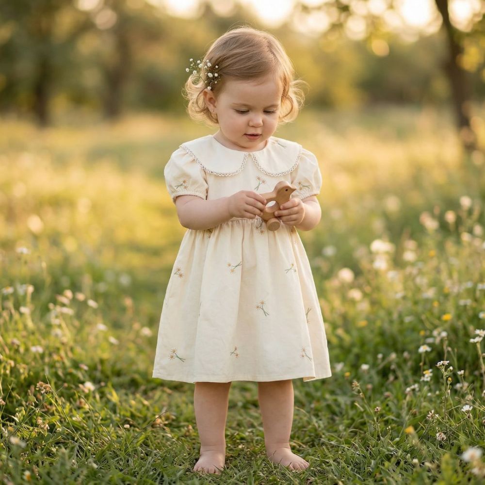 Daisy Embroidered Baby Romper & Dress - Beekee