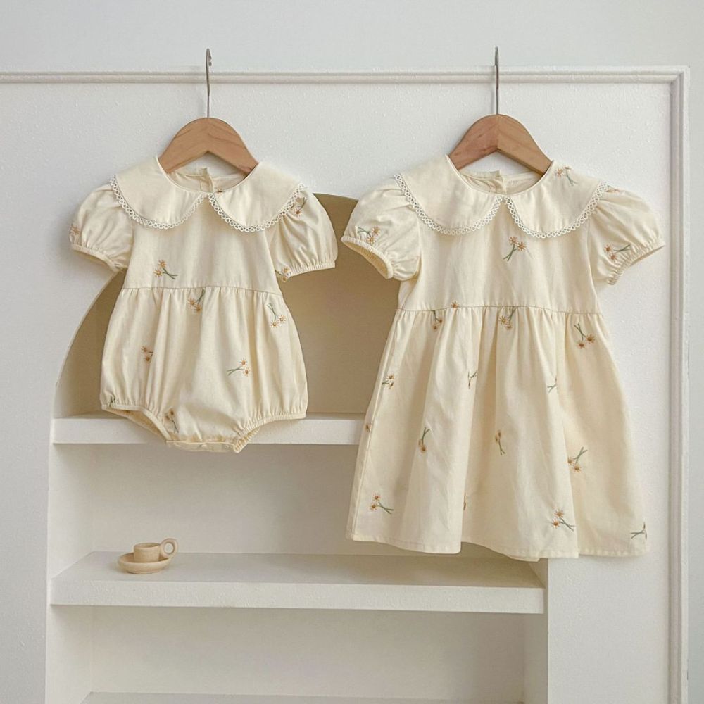 Daisy Embroidered Baby Romper & Dress - Beekee