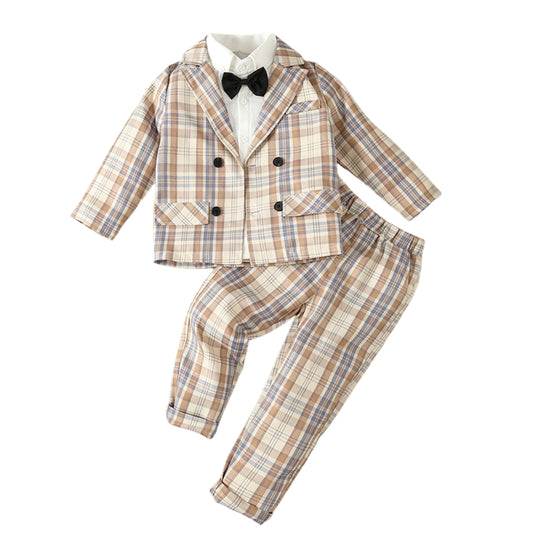 Dapper Plaid Blazer and Bow Tie Boys Set - Beekee