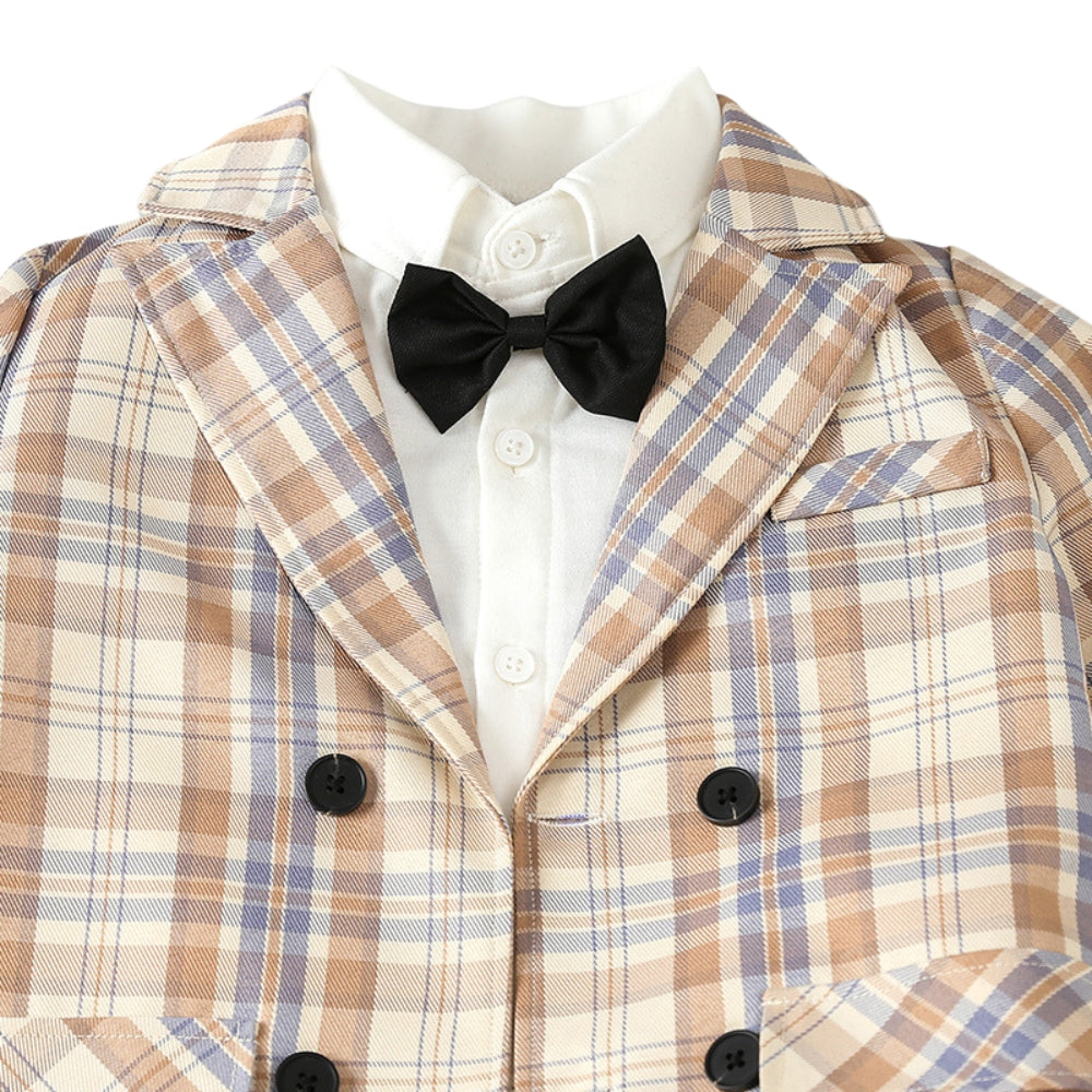 Dapper Plaid Blazer and Bow Tie Boys Set - Beekee