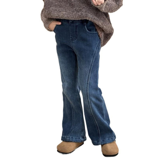 Dark Blue Girls' Flared Denim Jeans - Beekee
