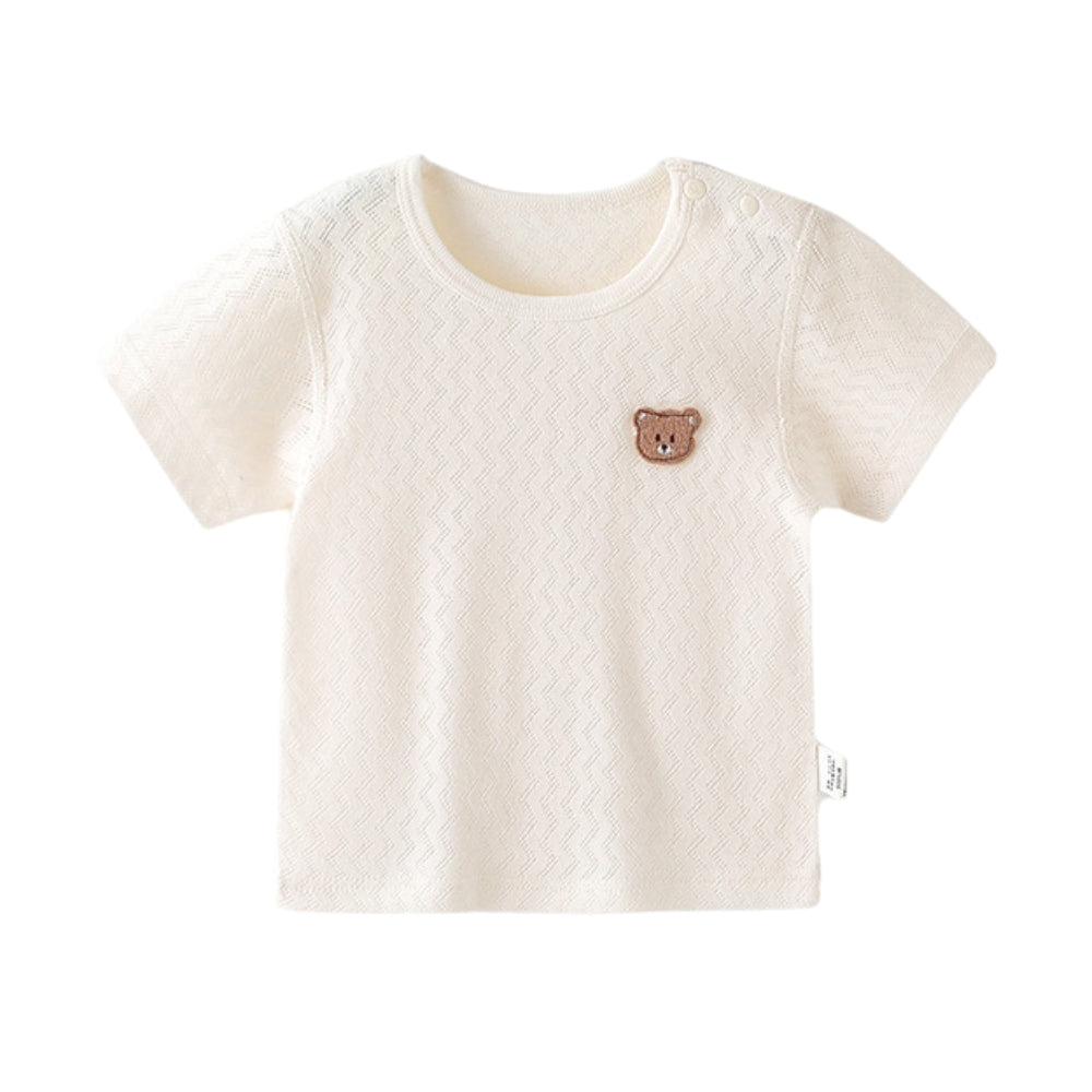 Embroidered Patch Cotton Kids Snap-Shoulder Shirt - Beekee