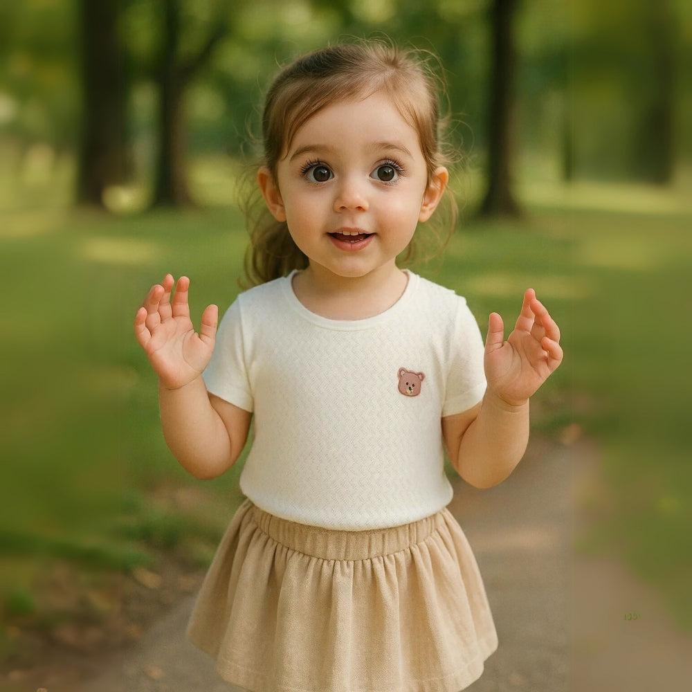 Embroidered Patch Cotton Kids Snap-Shoulder Shirt - Beekee