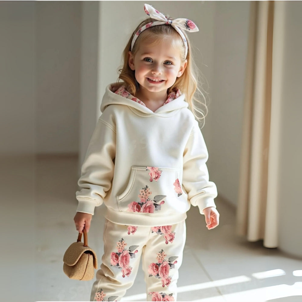 Floral Baby Hoodie, Sweatpants and Headband Set - Beekee