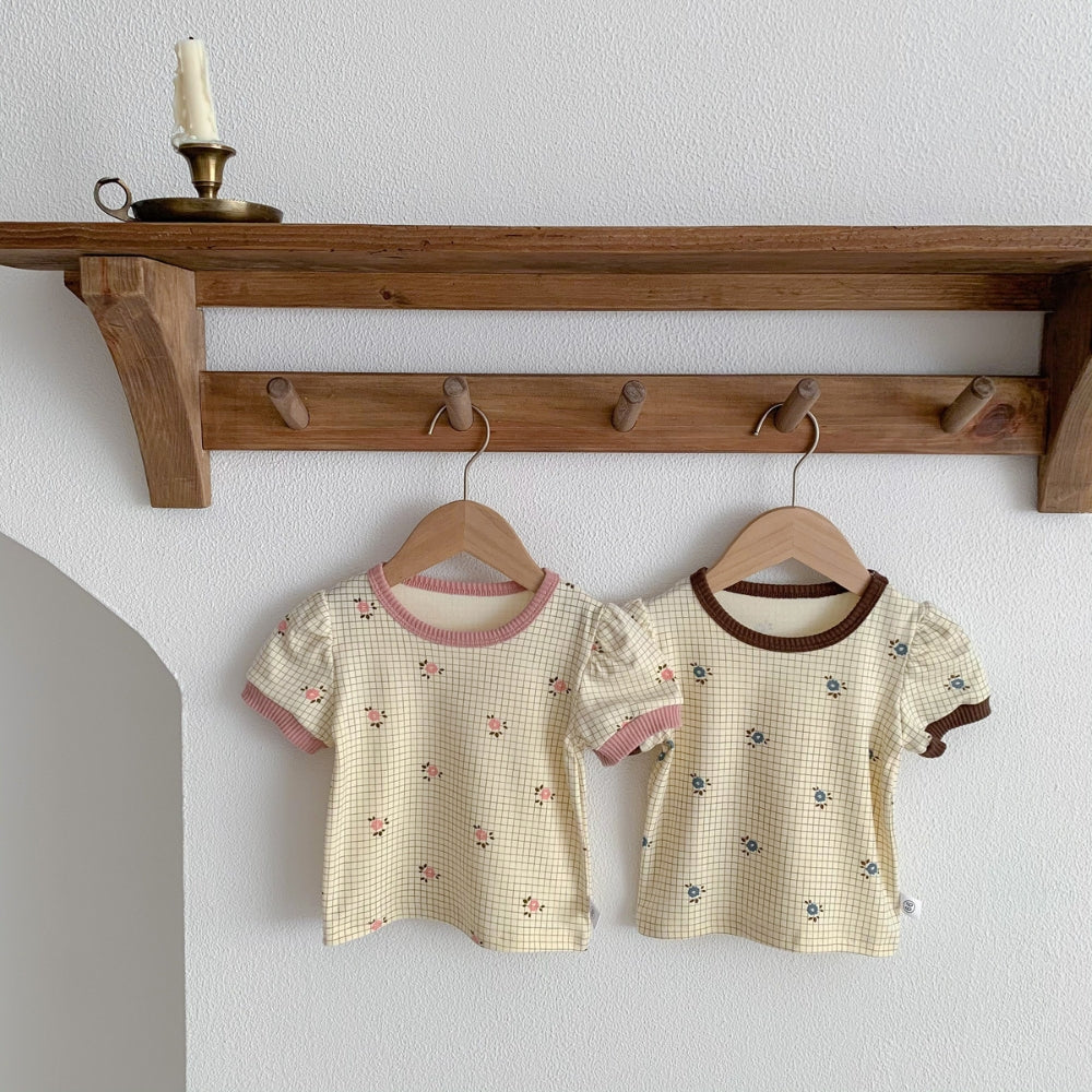 Floral Grid Tee and Ribbed Shorts Play Set - Beekee