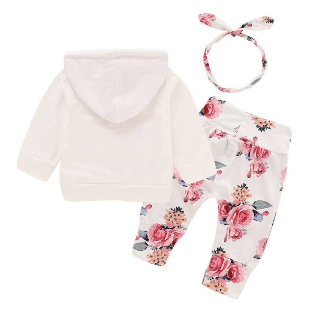 Floral Baby Hoodie, Sweatpants and Headband Set - Beekee