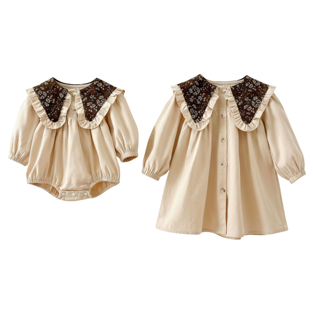 Floral Collar Baby Romper & Sister Dress Set-Beekee