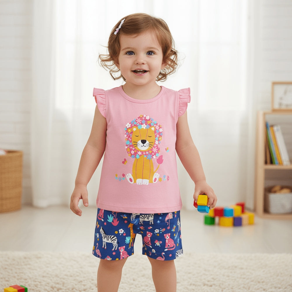 Floral Lion Ruffle Top & Safari Shorts Set - Beekee