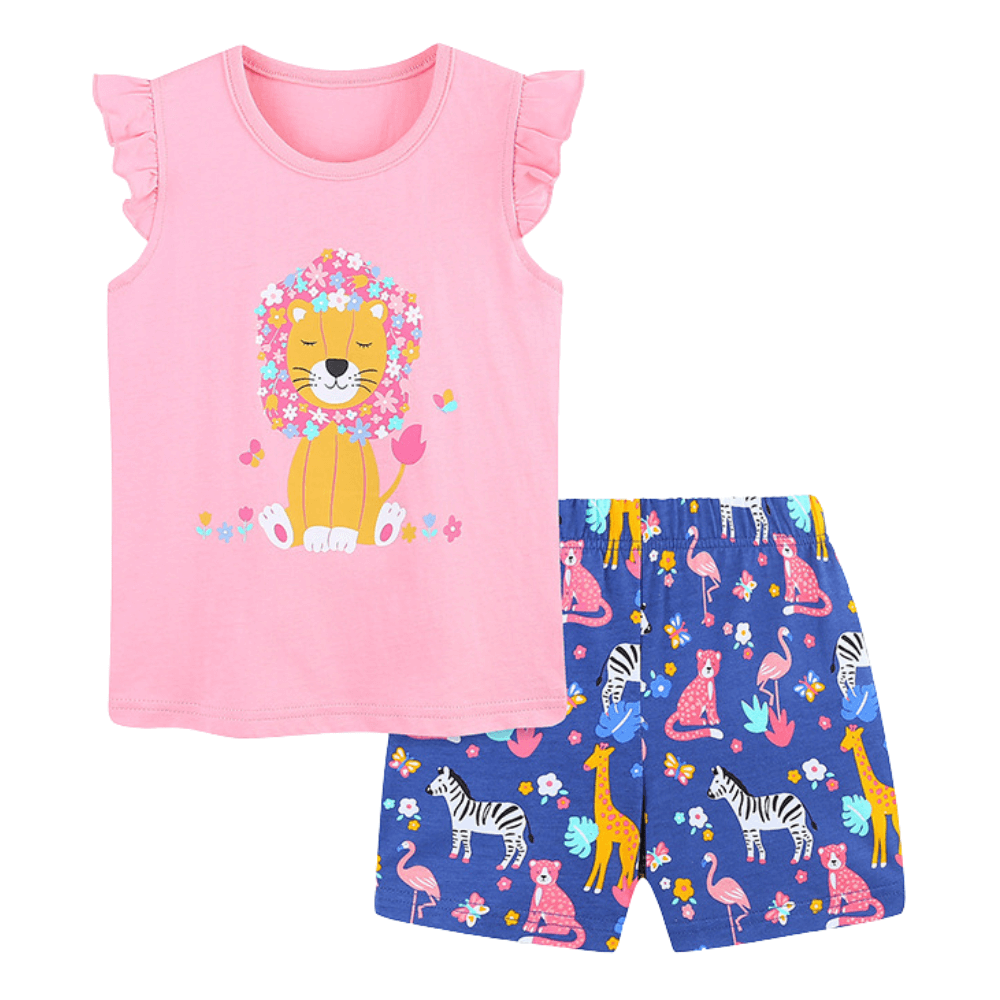Floral Lion Ruffle Top & Safari Shorts Set - Beekee