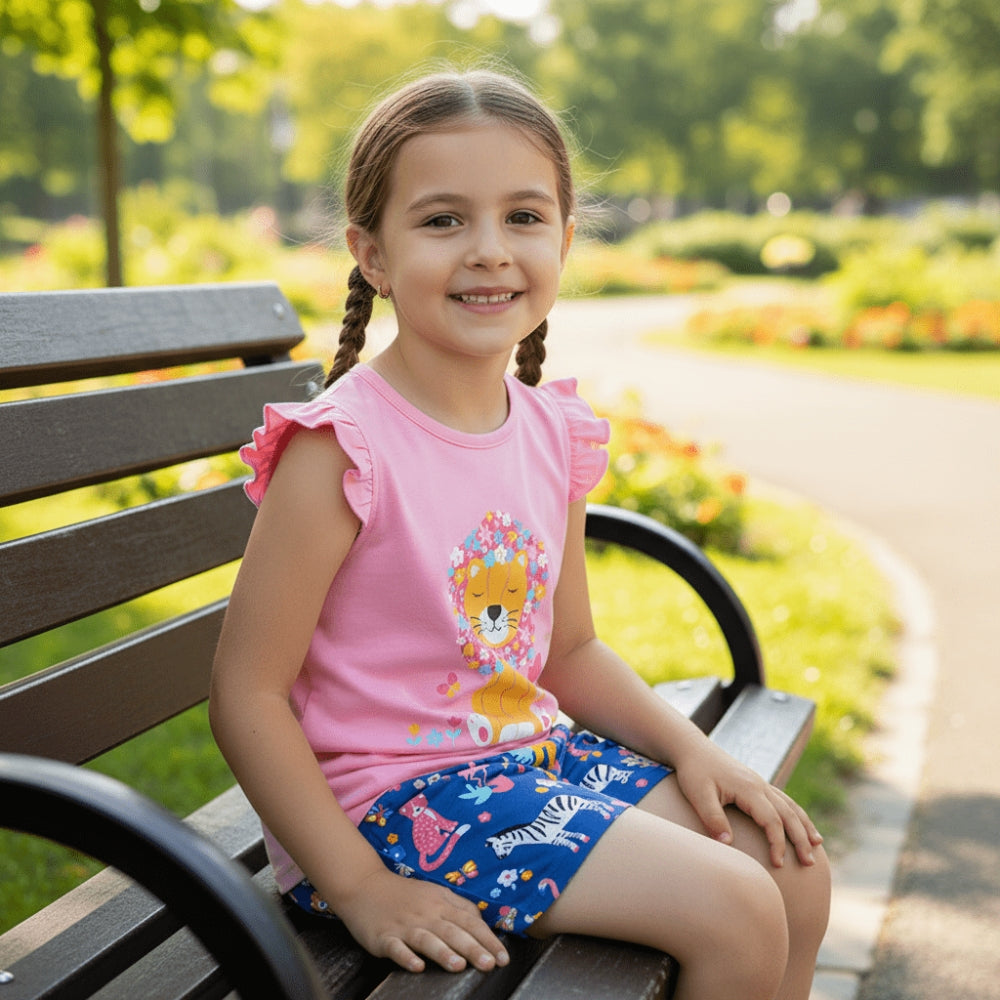 Floral Lion Ruffle Top & Safari Shorts Set - Beekee