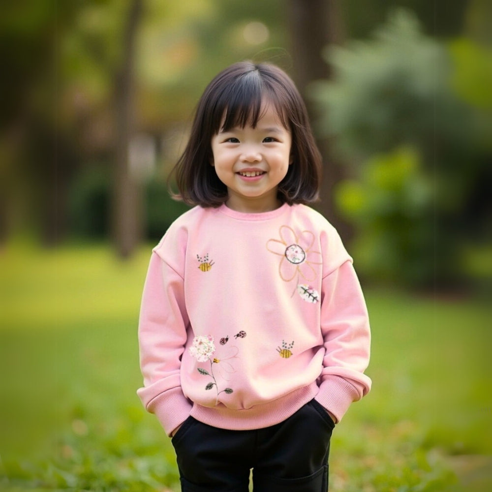 Flower Print Spring Pullover Girls Sweatshirt - Beekee