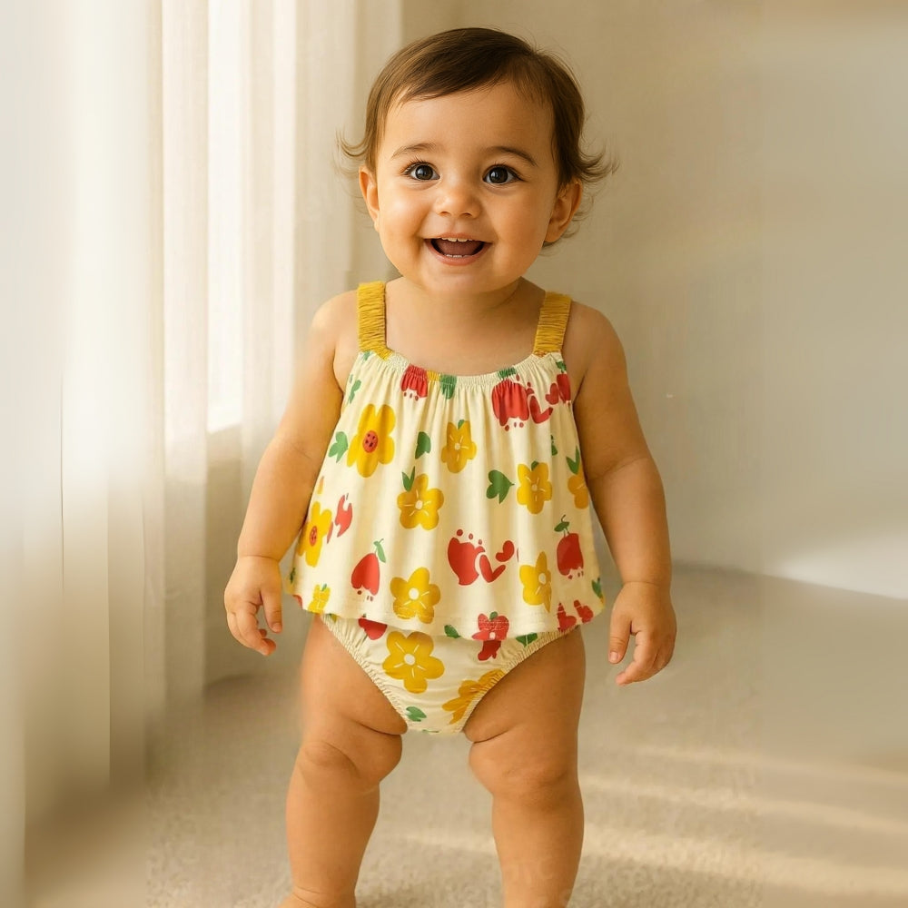 Girls Top & Blommer Set | 100% Cotton Fruit Flower Print Tops And ...