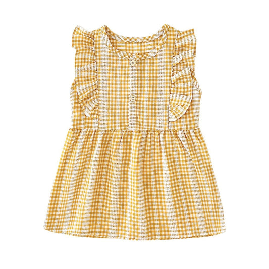 Girls Ruffle Sleeve Gingham Cotton Dress - Beekee
