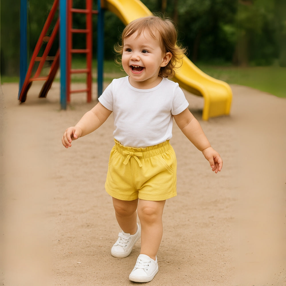 Girls Ruffle Waist Drawstring Cotton Shorts - Beekee
