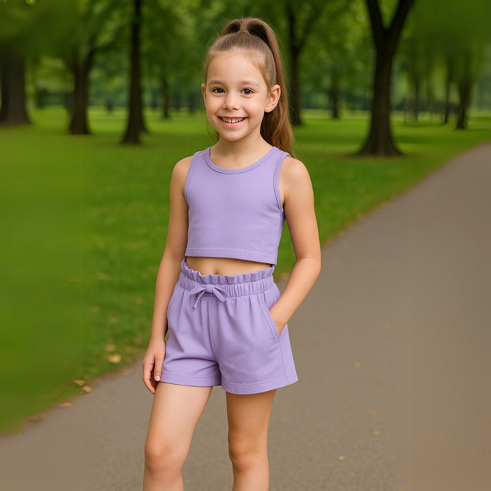 Girls Ruffle Waist Drawstring Cotton Shorts - Beekee