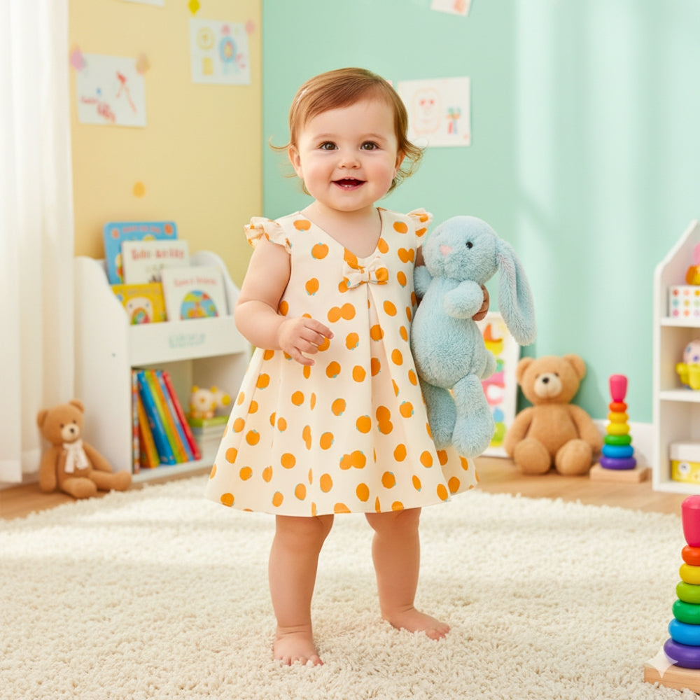 Girls Flutter Sleeve Bow Front Dress - Beekee