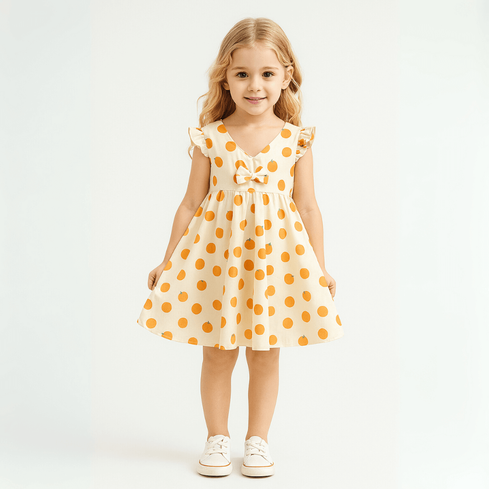 Girls Flutter Sleeve Bow Front Dress - Beekee