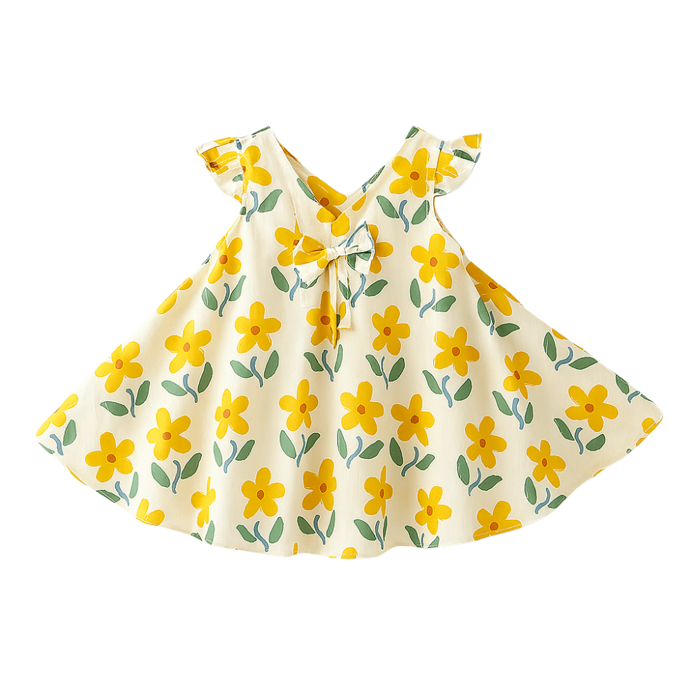 Girls Flutter Sleeve Bow Front Dress - Beekee