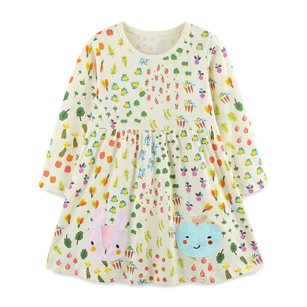 Girls Garden Treasure Long Sleeve Dress With Bunny Love - Beekee