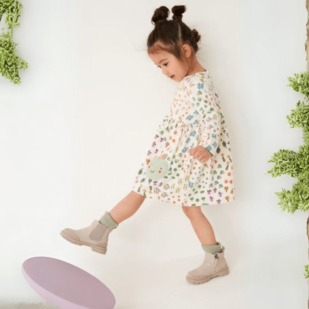 Girls Garden Treasure Long Sleeve Dress With Bunny Love - Beekee