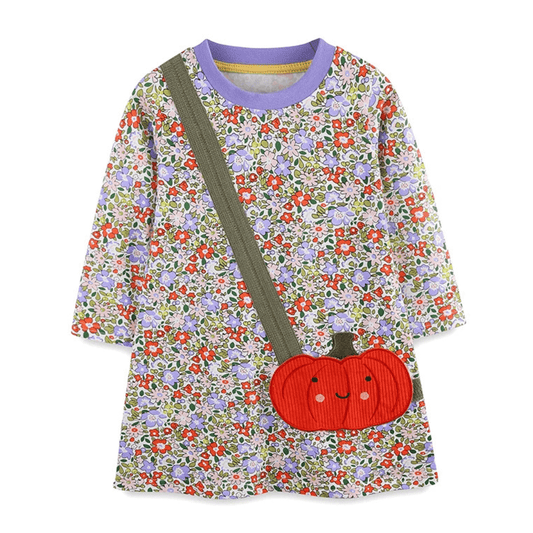 Girls Pumpkin Bag Floral Long Sleeve Dress - Beekee