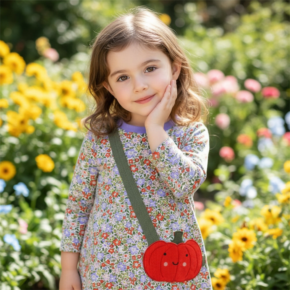 Girls Pumpkin Bag Floral Long Sleeve Dress - Beekee