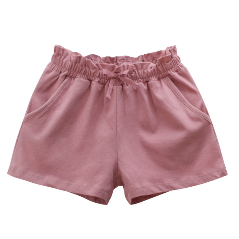 Girls' Ruffle Waist Drawstring Cotton Shorts-Beekee