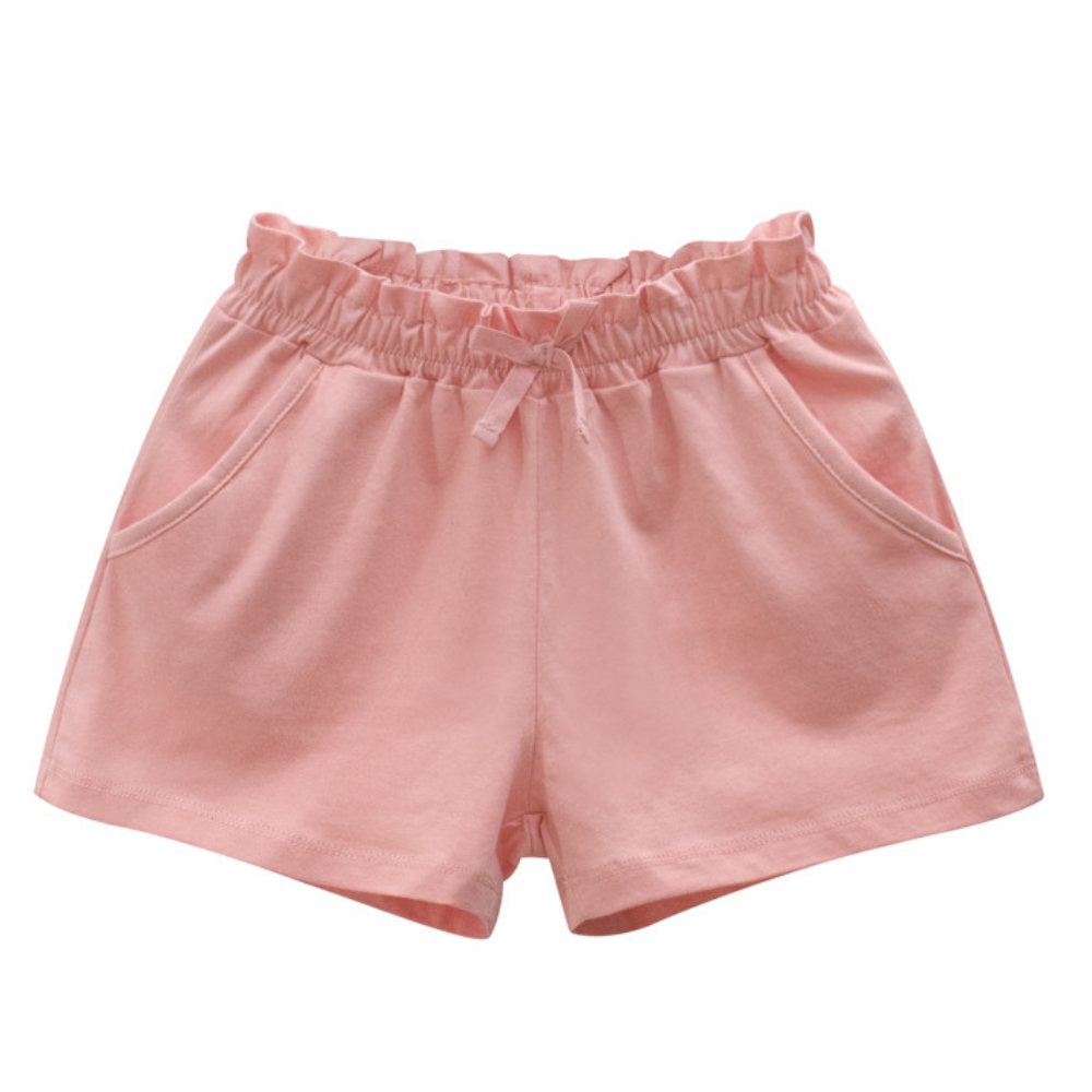 Girls' Ruffle Waist Drawstring Cotton Shorts-Beekee