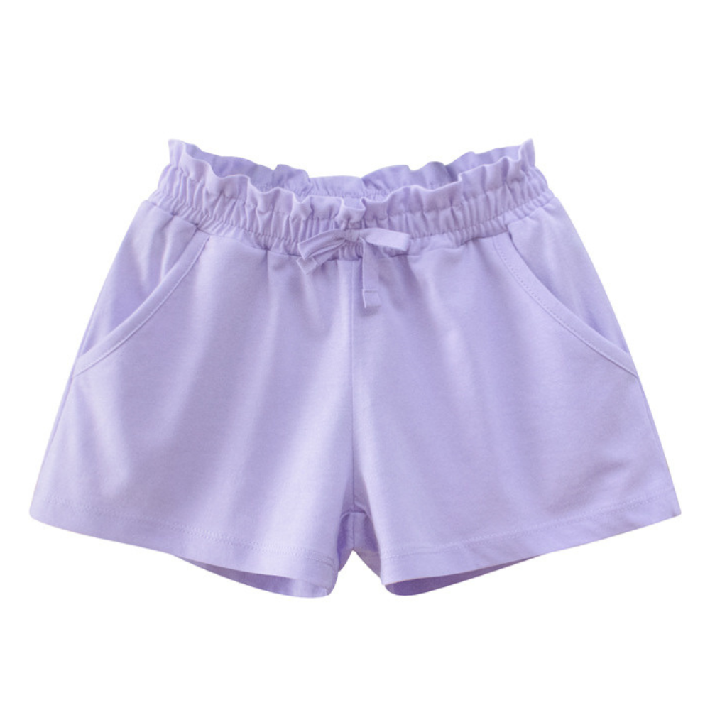 Girls' Ruffle Waist Drawstring Cotton Shorts-Beekee