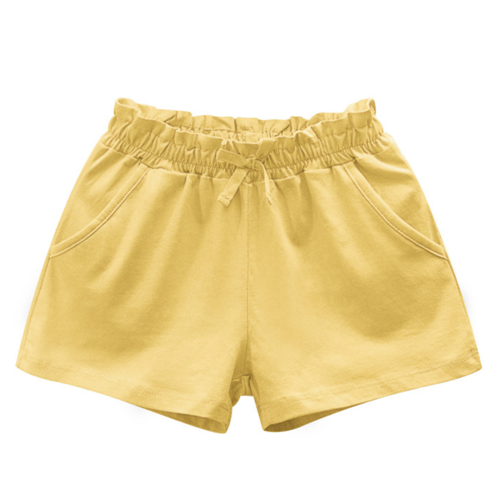 Girls' Ruffle Waist Drawstring Cotton Shorts-Beekee