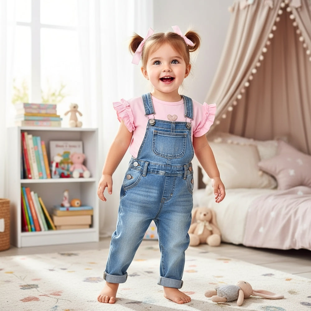 Girls Ruffle Sleeve Heart Patch T-Shirt - Beekee