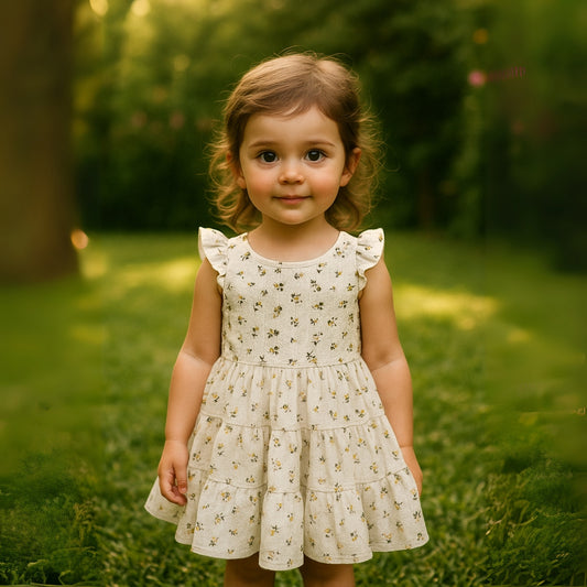 Girls Ruffle Strap Tiered Floral Cotton Dress - Beekee