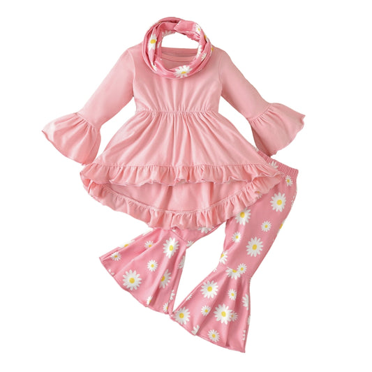 Girls Ruffle Top and Floral Pants Set with Headband - Beekee