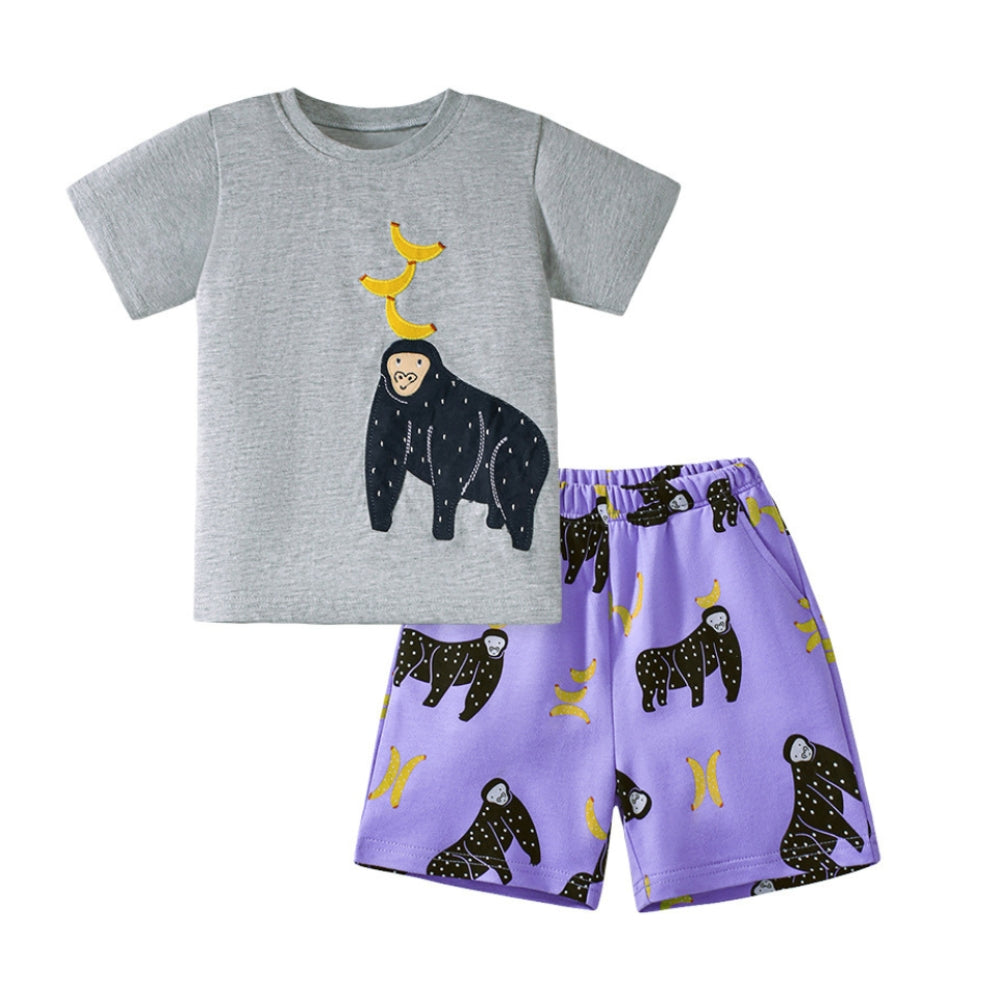 Gorilla and Banana Graphic T-Shirt and Shorts Outfit Set - Beekee