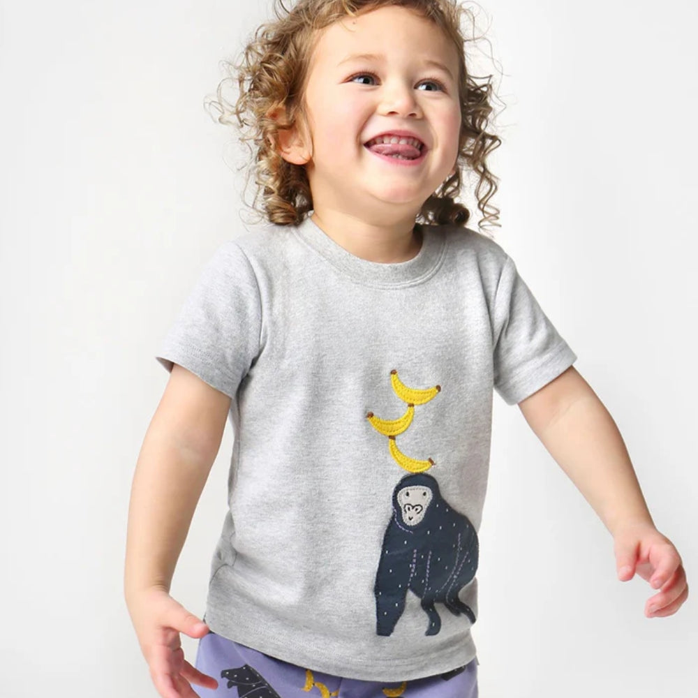 Gorilla and Banana Graphic T-Shirt and Shorts Outfit Set - Beekee