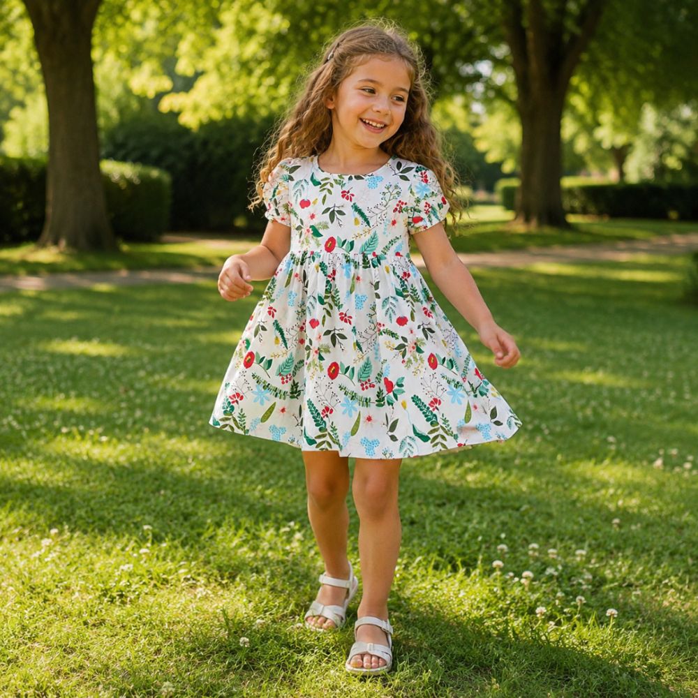 Pretty Puff Sleeve Girls Dress