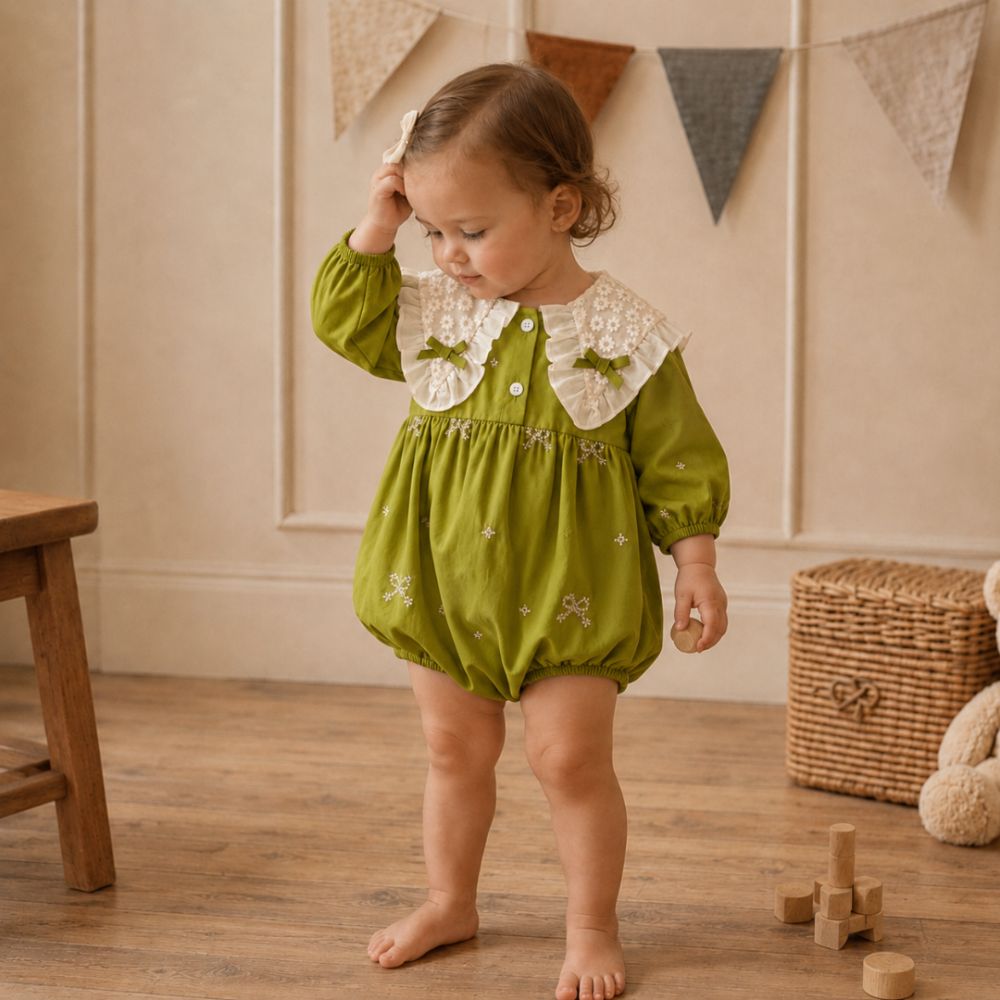 Sweet Floral Lace Collar Baby Dress & Romper