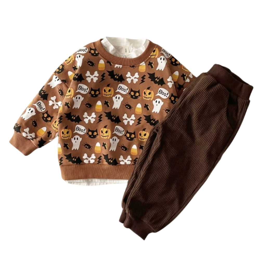 Halloween Pumpkin Sweatshirt and Corduroy Pants Set - Beekee