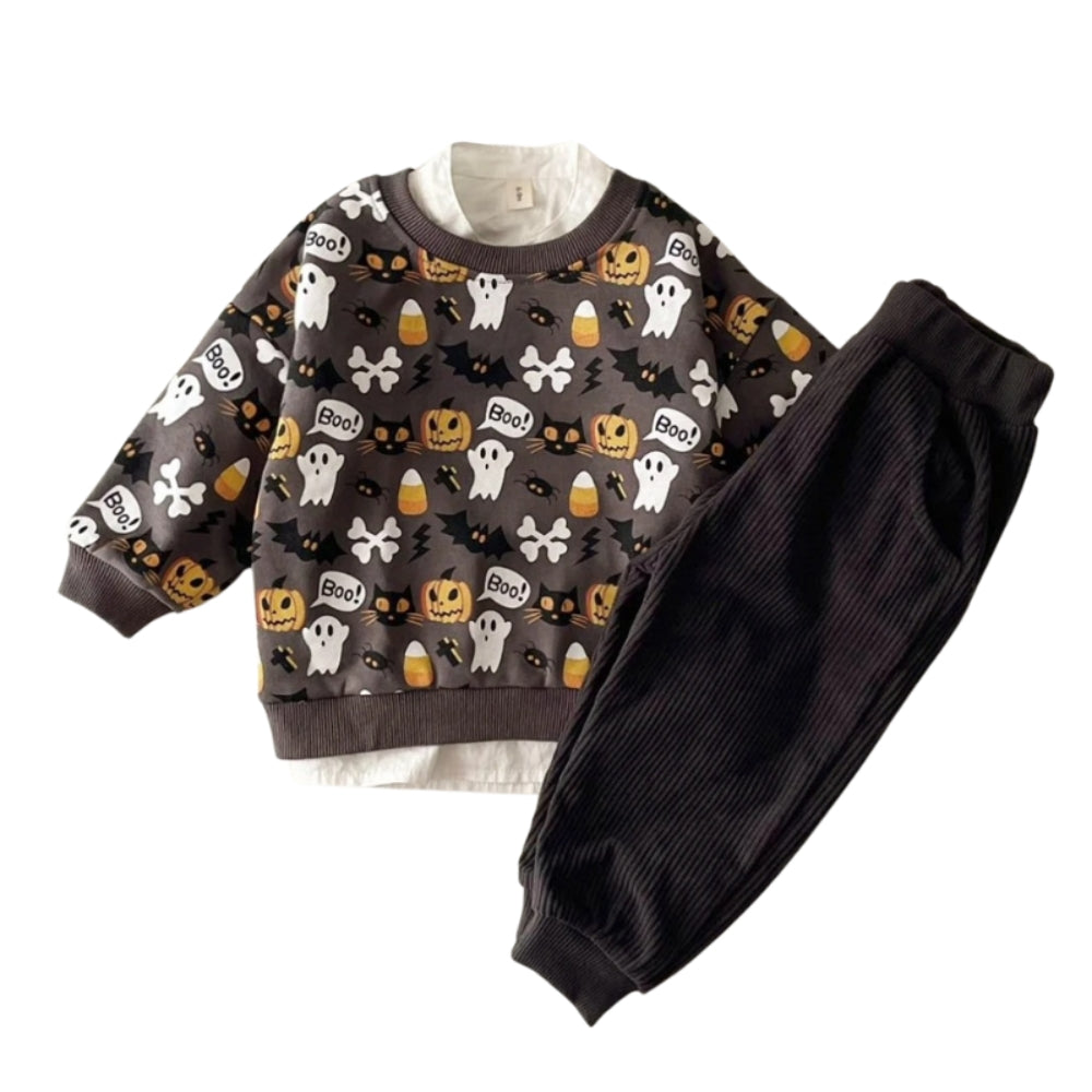 Halloween Pumpkin Sweatshirt and Corduroy Pants Set - Beekee
