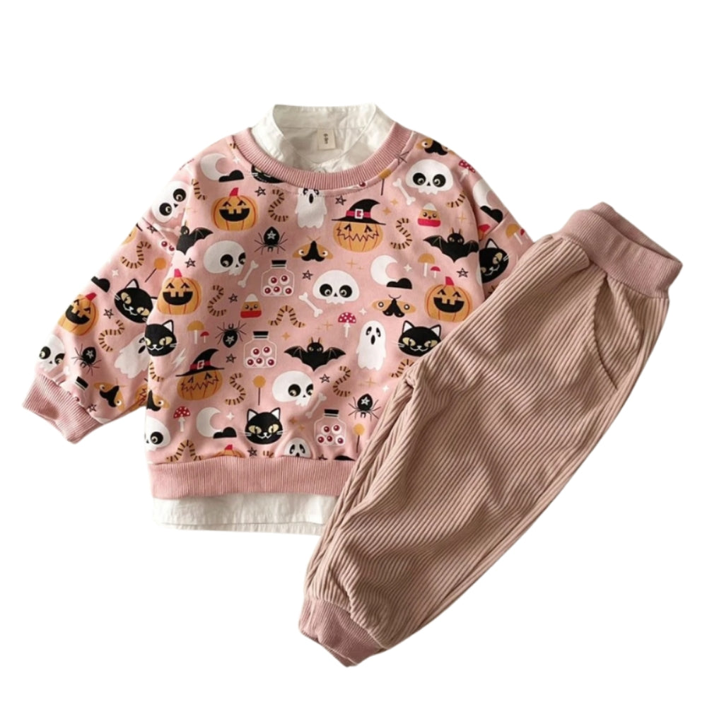Halloween Pumpkin Sweatshirt and Corduroy Pants Set - Beekee