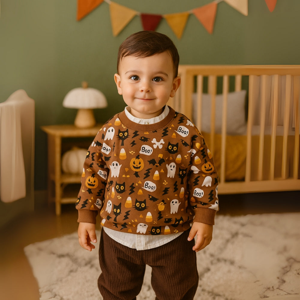 Halloween Pumpkin Sweatshirt and Corduroy Pants Set - Beekee