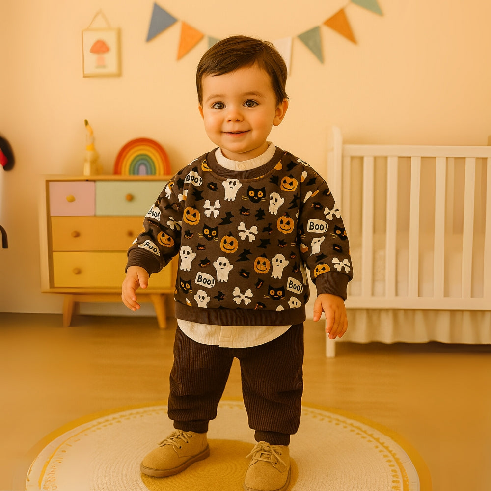 Halloween Pumpkin Sweatshirt and Corduroy Pants Set - Beekee